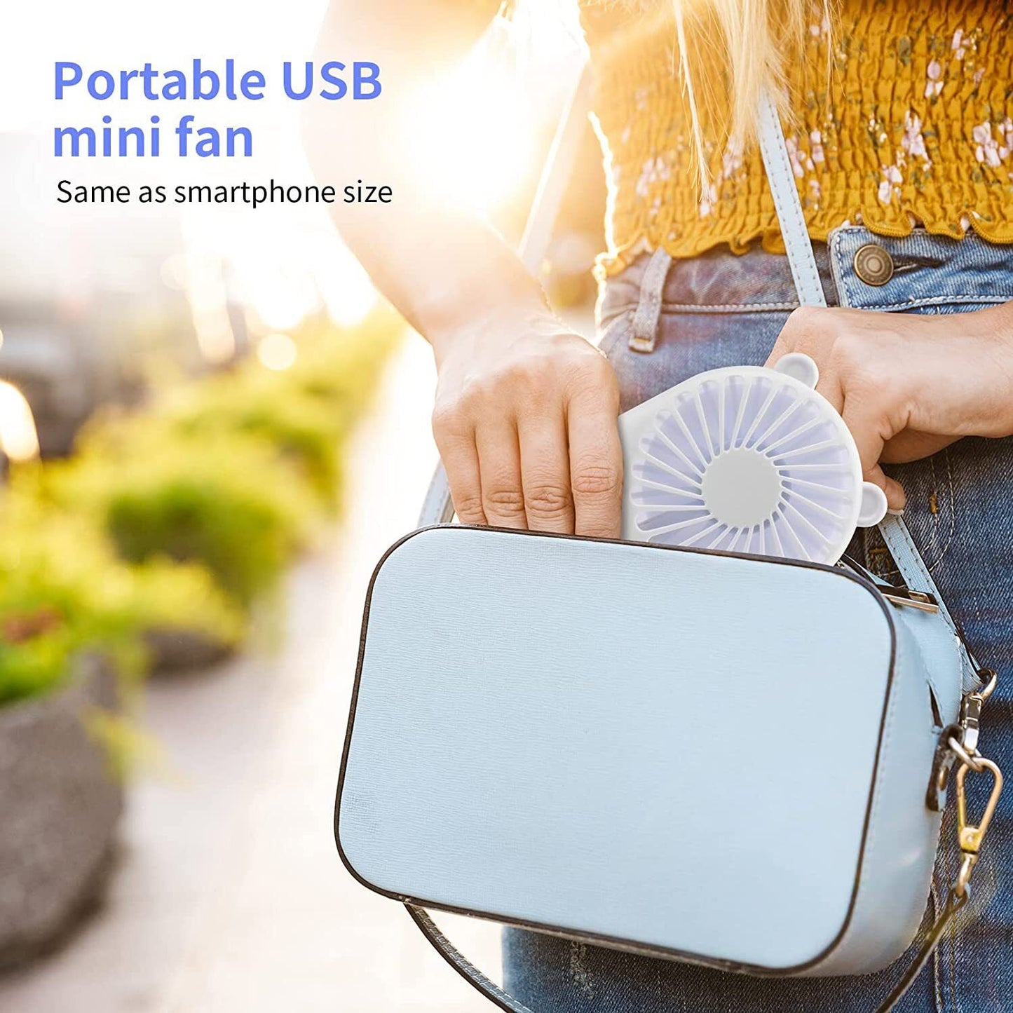 Handheld Mini USB Fan, Portable USB Pocket Fan Rechargeable with Holder, 3 Speed
