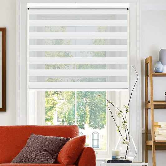 Zebra Blinds Windows, Dual Layer Roller Shades, Window Shades Light 22x72" White