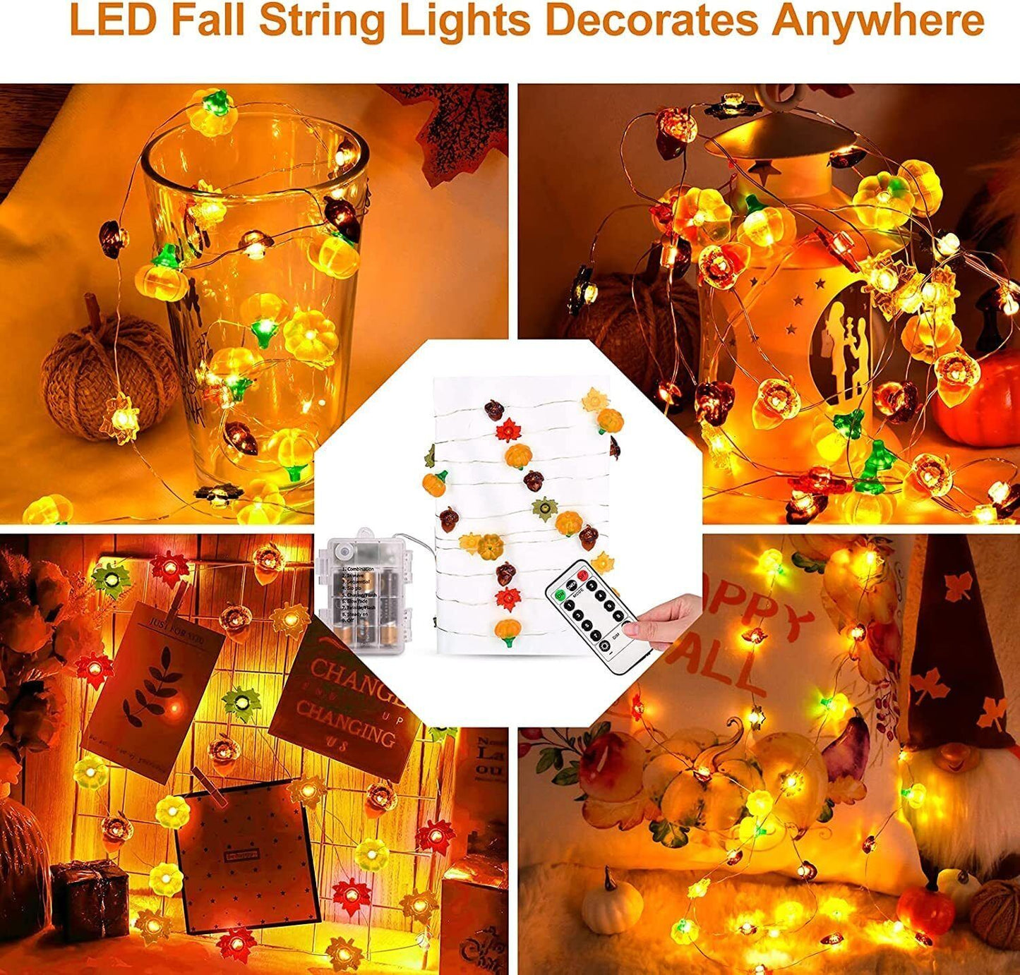 13 Ft 40 LED Fall Decor Pumpkin Maple Acorn String Lights Fall Decorations Home