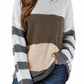 HUBERY Women Crew Neck Long Sleeve Stripes Color Block Knitted Sweater