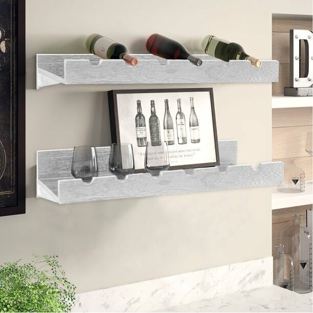 New Grey Wood Shelf Rustic Wine Bottle Rack Wall Mounted Book Shelf Wine Rack