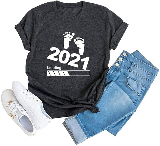 NEW Baby 2021 Loading T Shirt Women Pregnancy Announcement Shirt XL grey