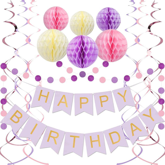 Birthday Party Decorations Happy Banner Paper Balls Garland Circle Dots 20pcs NE