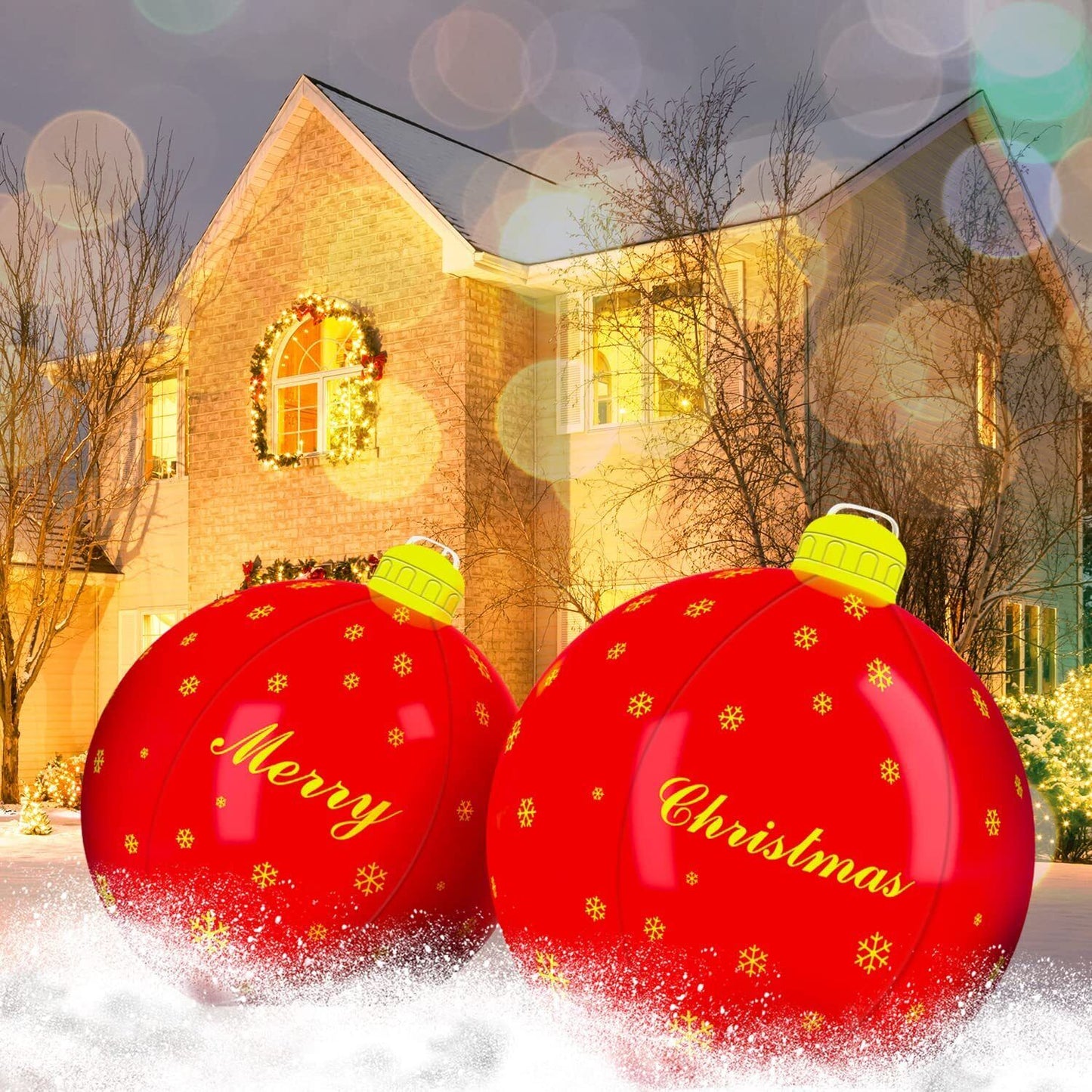 2 Pieces PVC Inflatable Christmas Balls ,24 Inch Large Outdoor Decorations NEW