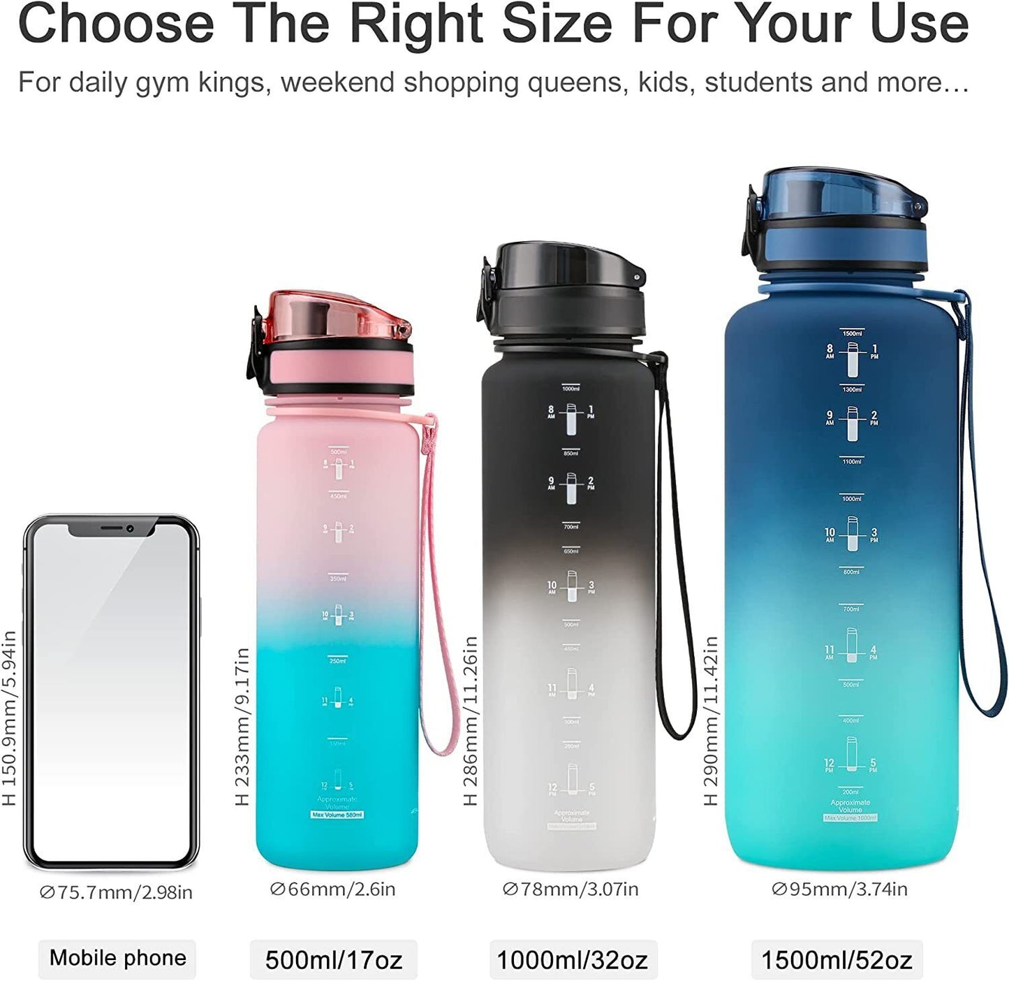 NEW Sports Water Bottle Pink Cyan Leak Proof & BPA Free Tritan 17oz
