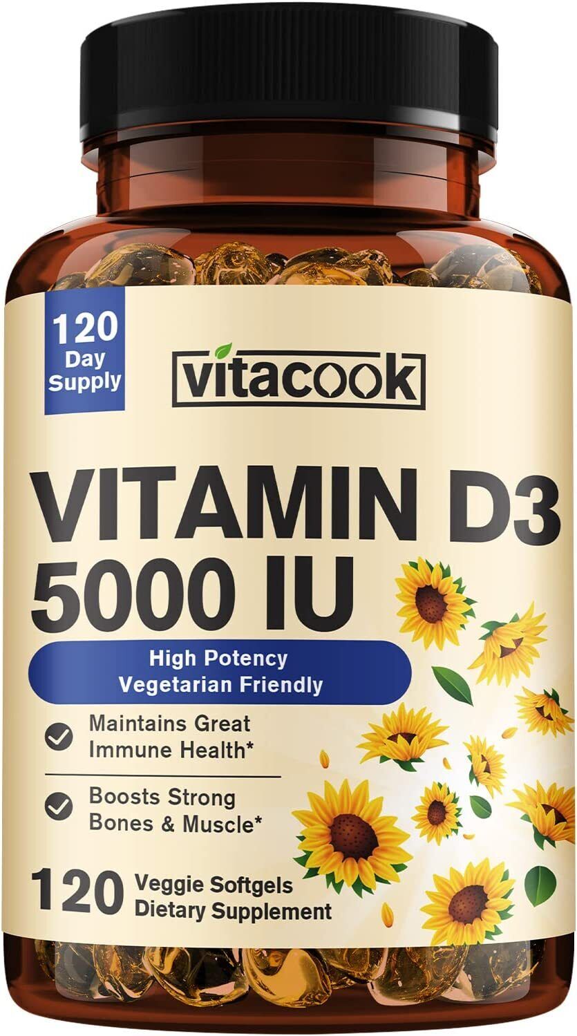 NEW Vitamin D3, 5000 IU (125 mcg), 4 Months Supply for Supporting Cardiovascular