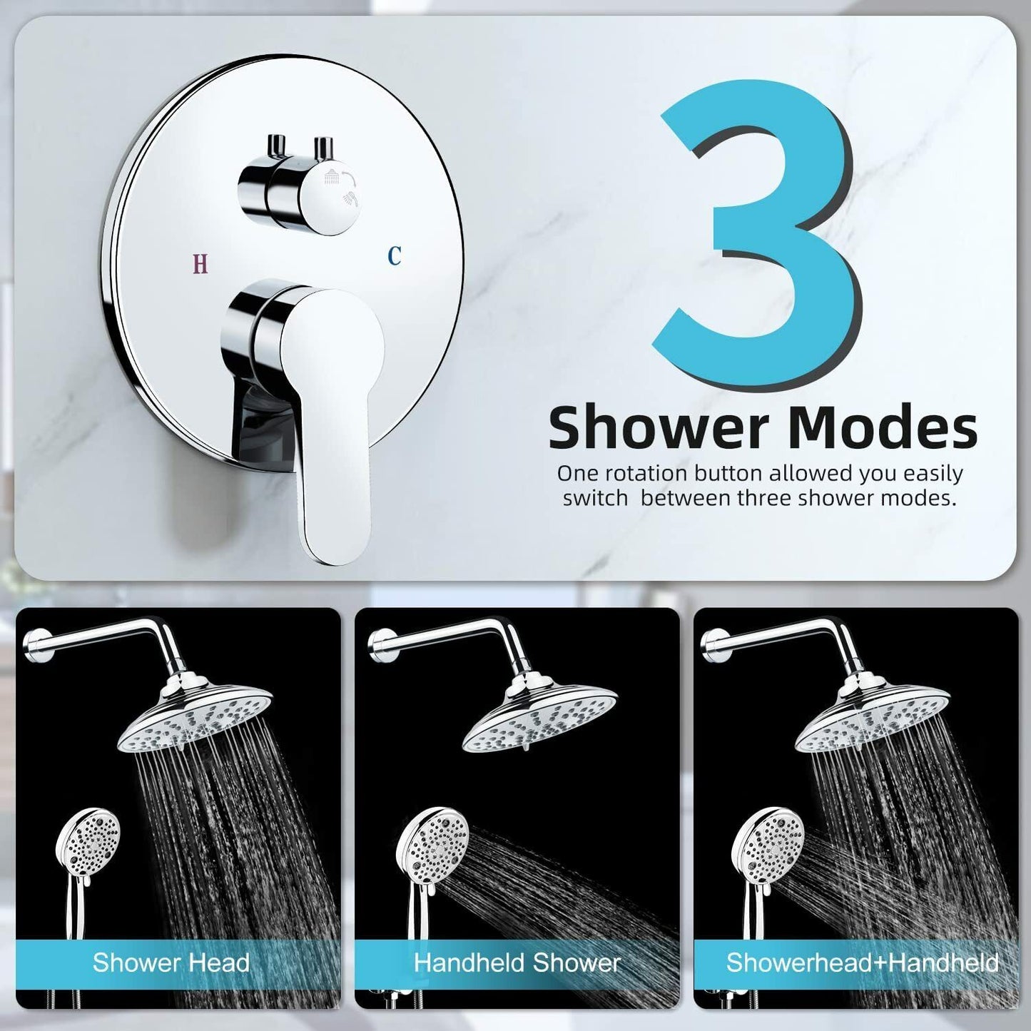 NEW Shower Faucets Sets Complete, 3 Ways Pressure Balance Valve and Trim