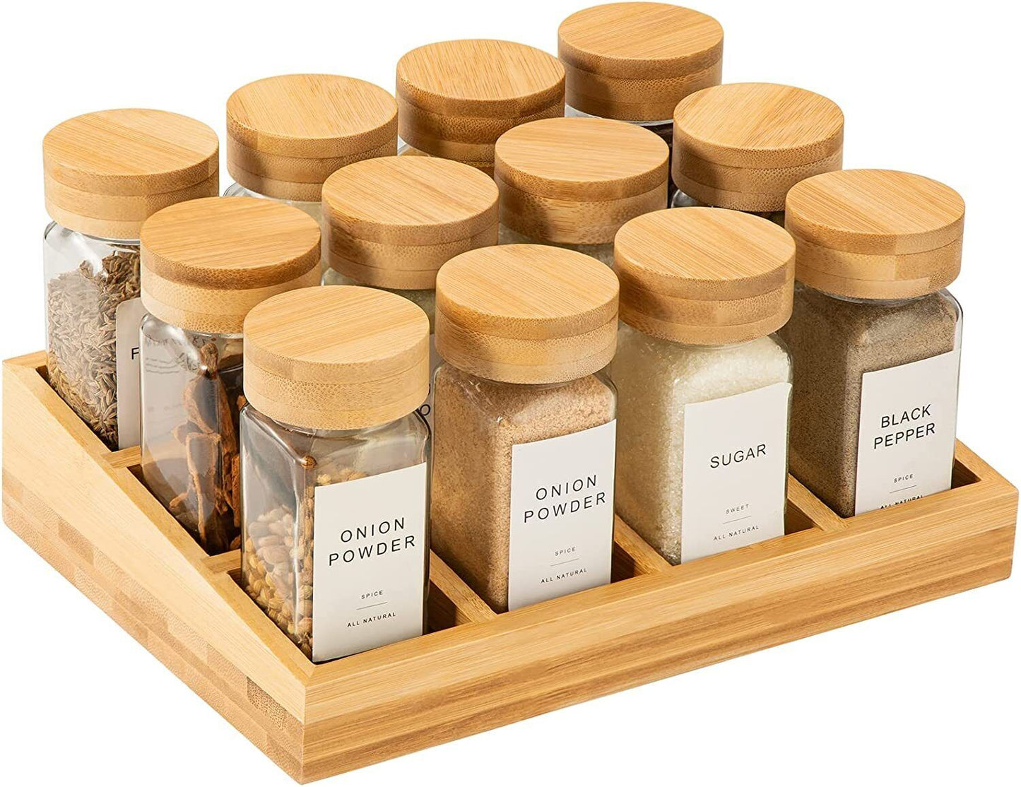 24 Spice Rack Organizer Cabinet Countertop Bamboo Seasoning Drawers Anti-tipping