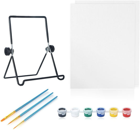 Acrylic Painting Kits Kids Nontoxic - 12 Pcs Includes Adjustable Iron Easels, 3