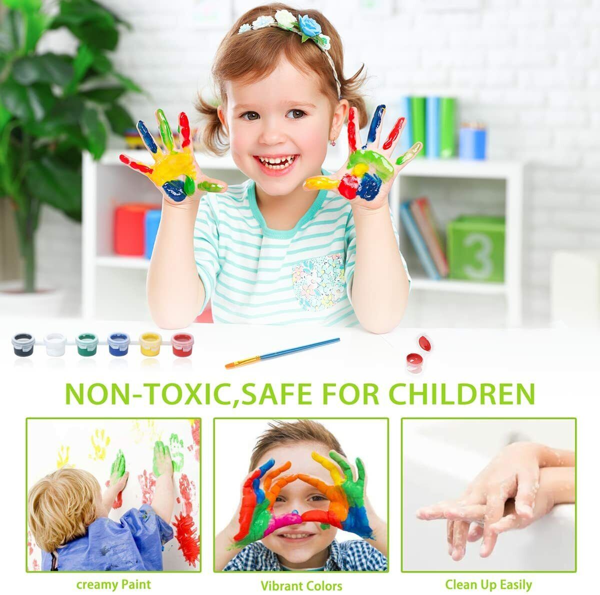 Acrylic Painting Kits Kids Nontoxic - 12 Pcs Includes Adjustable Iron Easels, 3