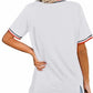 2 Brand New Vneck Striped Detail Casual Short Sleeve Tee Shirt Top Medium M