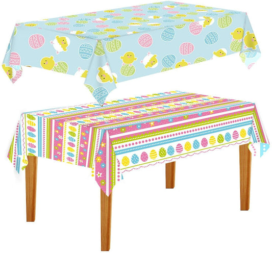 NEW Easter Tablecloth Plastic 54x108 Inch, 2Pack Disposable Easter Egg Tablecl