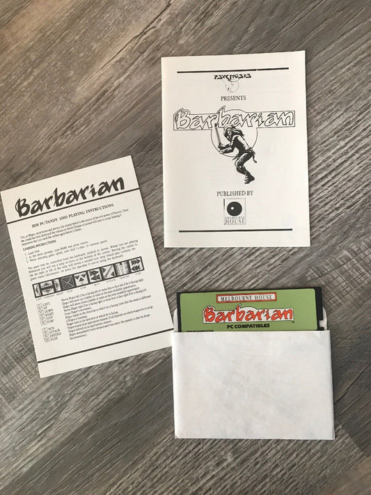 1989 Melbourne House Barbarian MS-DOS on 5.25" disk PC Manual Instruction no box