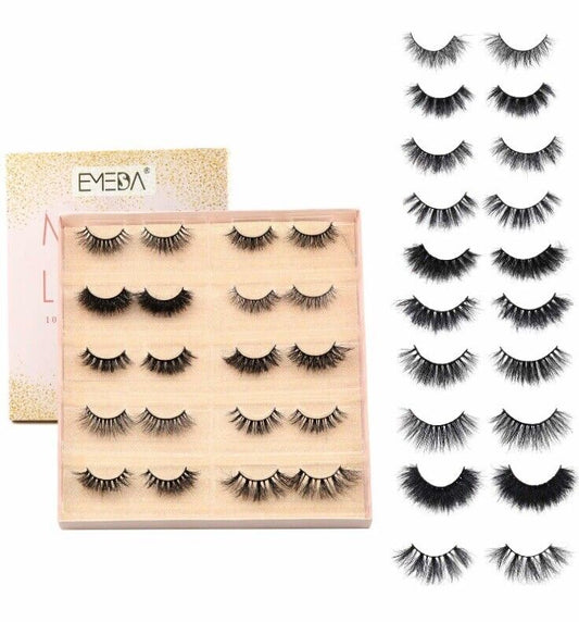 False Eyelashes Natural Look 10 Pairs 3D Fake Lashes Eyelashes  Mink 12-22mm