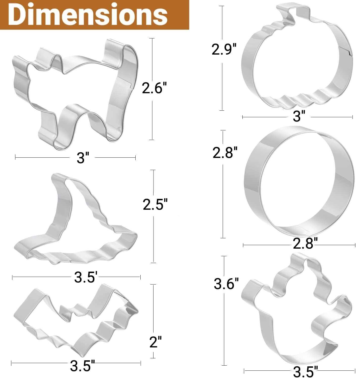 Cookie Cutters 6 PCS, Halloween Cookie Cutters by JOB JOL, 3'' to 3.5'' NEW