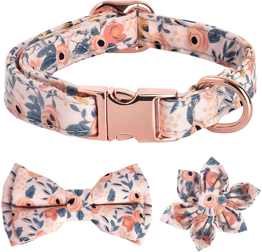 Small Pet Puppy Collar with Bowtie Flower Decoration, Intimate Dual-Purpose Pink