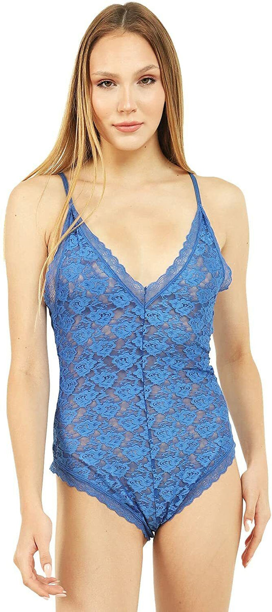 New Blue Nightie Women One Piece Lingerie Deep V Teddy Sexy Lace Bodysuit Medium