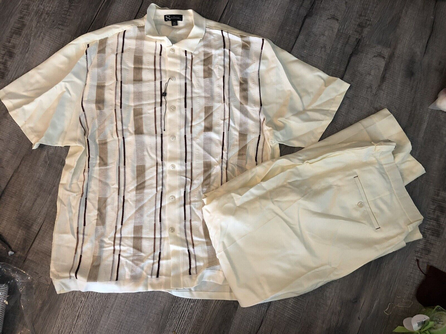 Silversilk Luxe mens shirt button up Big&Tall 4X 48 Pants Set Rayon Beige 9306 S