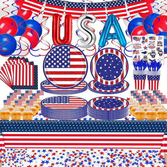 NEW 4th of July Decorations - Patriotic Party Supplies 244Pcs Paper Plates