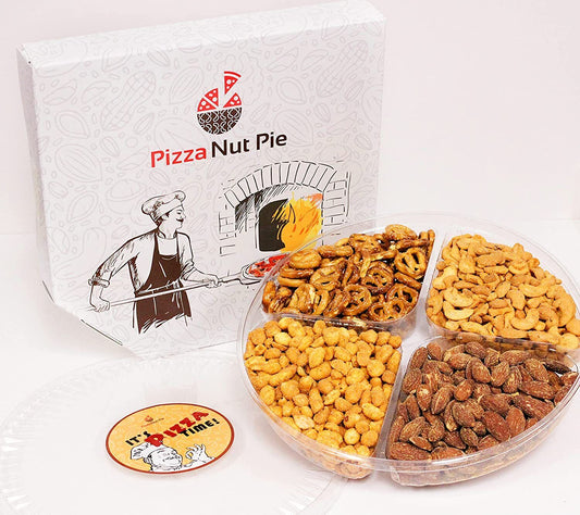 Assorted Nut & Pretzel Platter | Pizza Nut Pie - 4 Sections | Pizza Flavored Cas