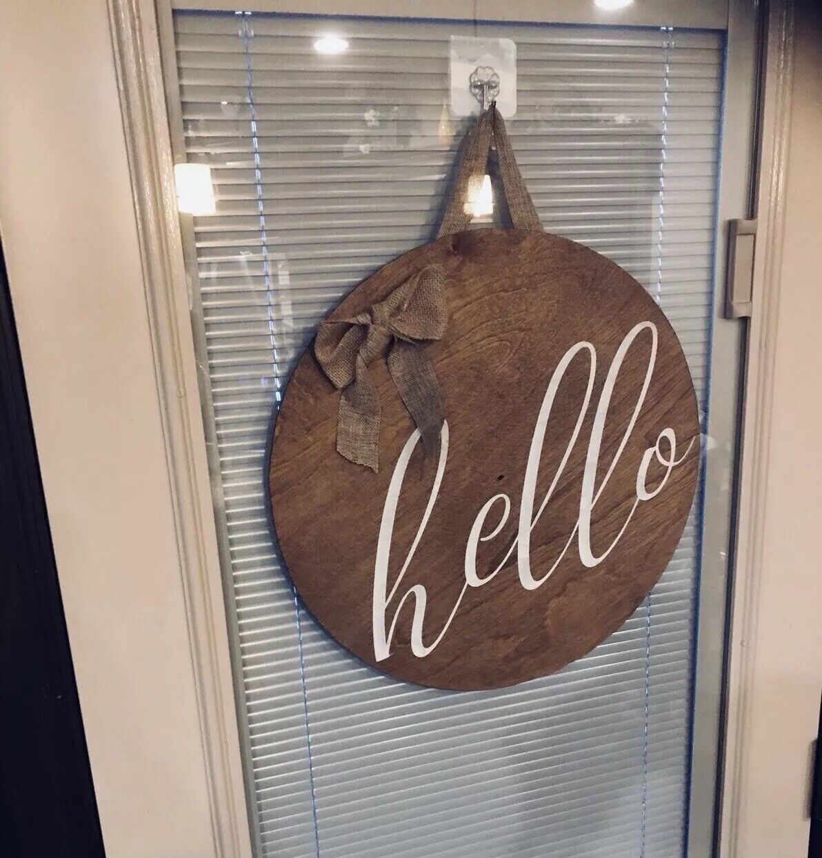 Hello wooden sign wood welcome hi barn wood rustic hand made circle round NEW