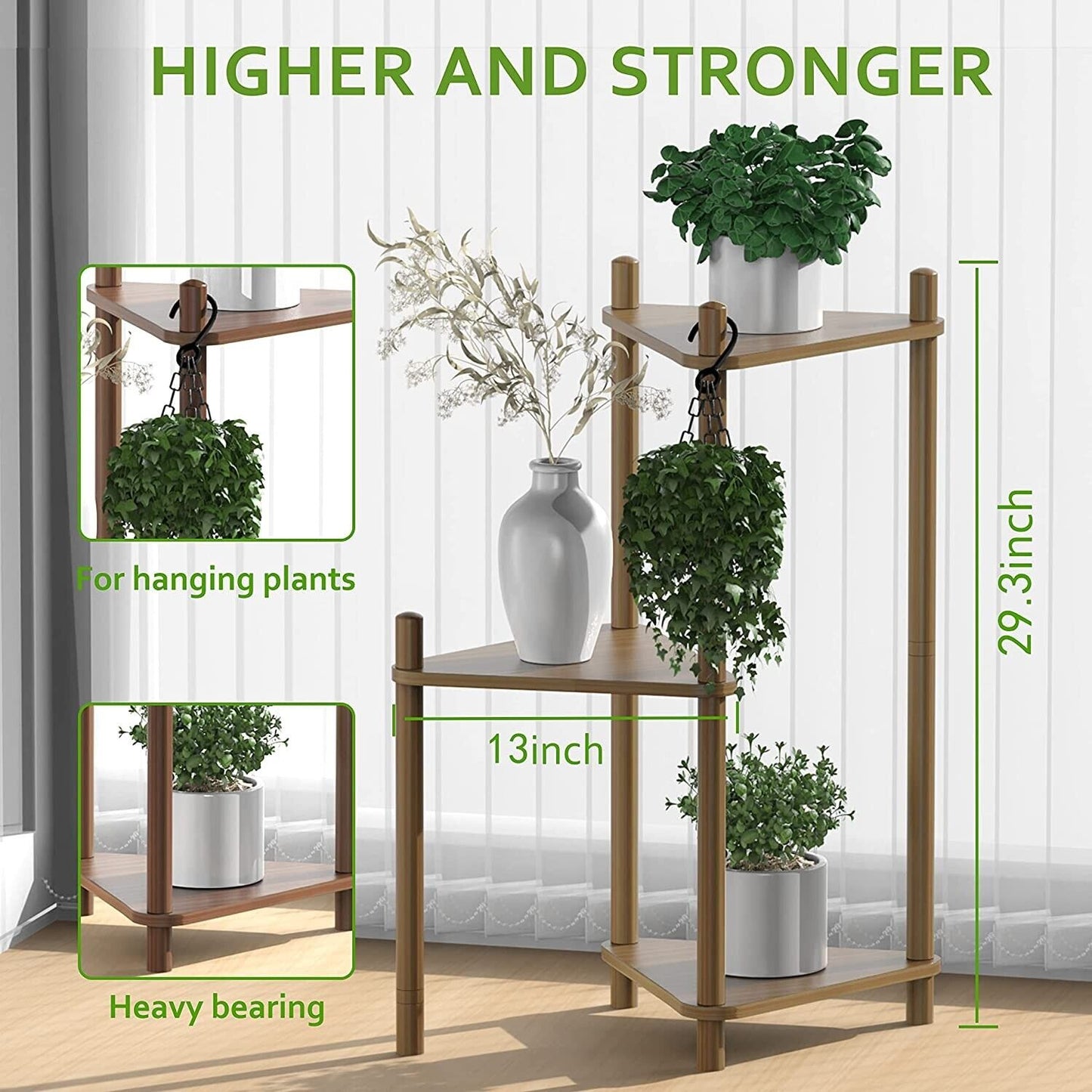 3 Tiers Indoor Plant Stand Bamboo Plant Shelf 26 x 13 x 29.3 Walnut NEW IN BOX
