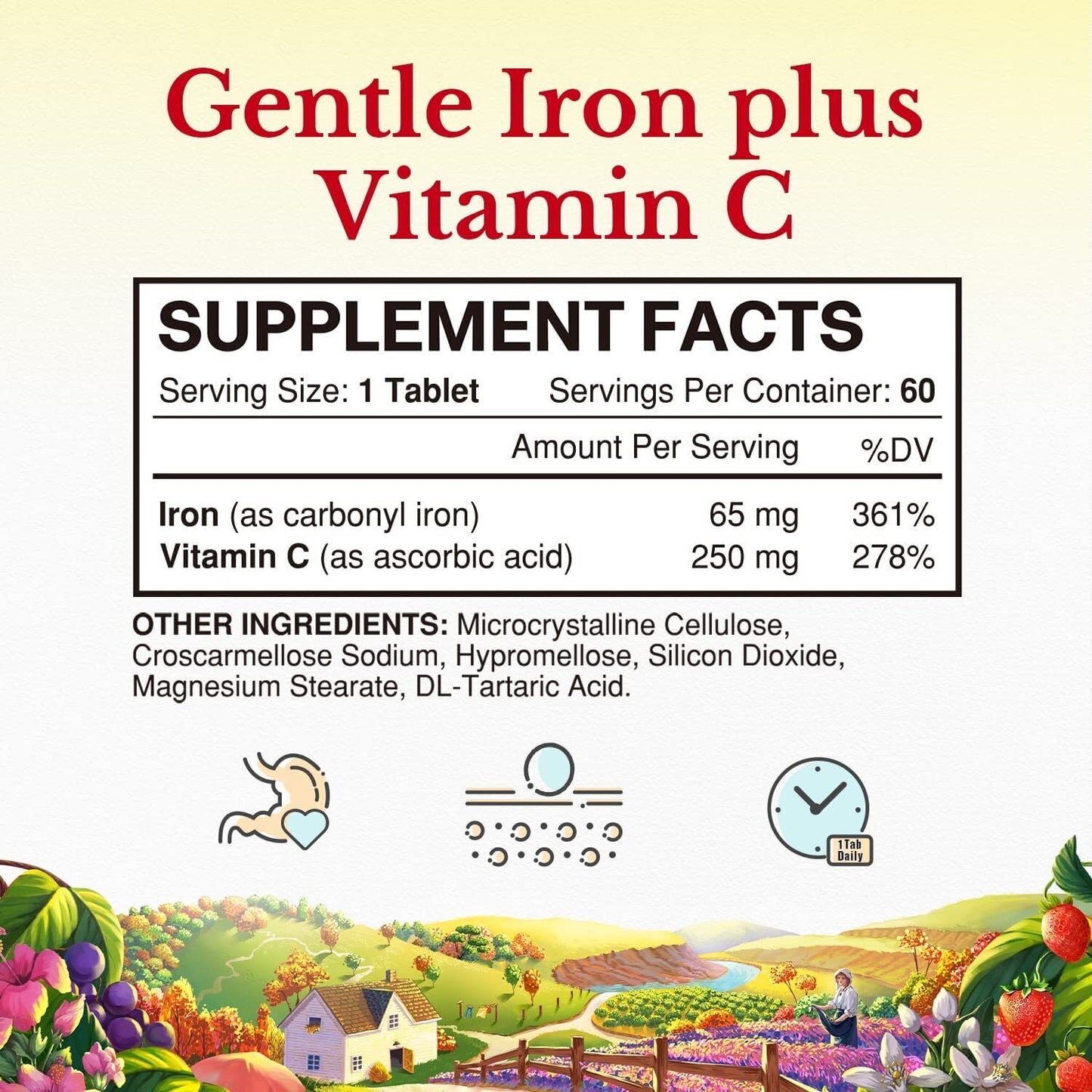 NEW Iron 65 mg, Carbonyl Iron with 250 mg Vitamin C for Enhanced Absorption