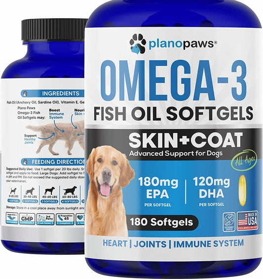 Omega 3 Fish Oil Dogs FOR Shedding, Allergy, Itch Relief Dry Skin, Joints, Brain