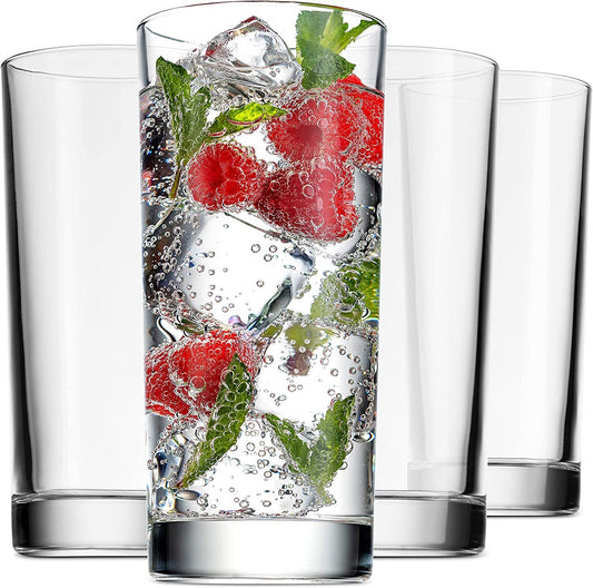 Highball Drinking Glasses Italian Made Tall Glass Cups Water Cocktail 14oz Set 4