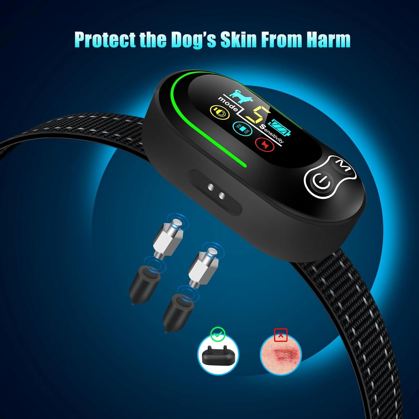 Dog Bark Collar, AKUVU Rechargeable Smart Barking Collar, Anti Bark Training Collar with Adjustable Sensitivity Beep Vibration Shock, Bark Shock Collar for Large Medium l Dogs (Black)