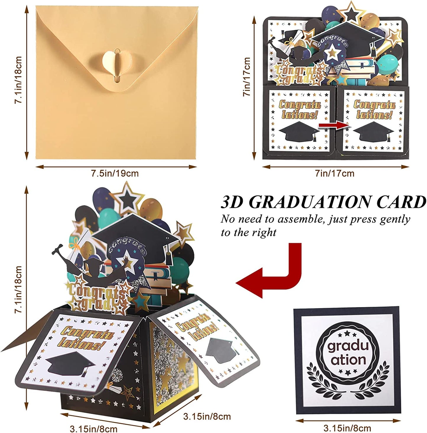 New 3D Graduation Card-Promoting Communication Graduation Gift Card, Hand Assembled Pop Up Gift Card, Suitable for Colleagues, Students, Lovers, Family Members, Friends