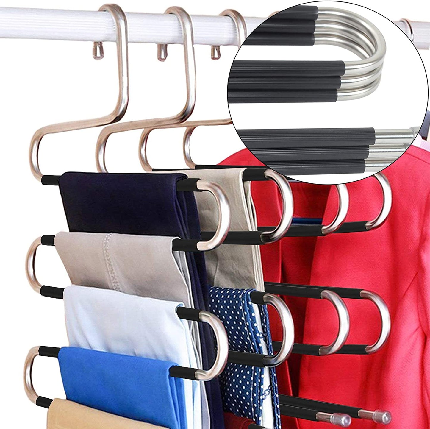New Pants Clothes Hangers 5 Pieces Non Slip Space Saving Hangers Stainless Steel Clothes Hangers Closet Organizer for Pants Jeans Scarf(Upgrade Style)