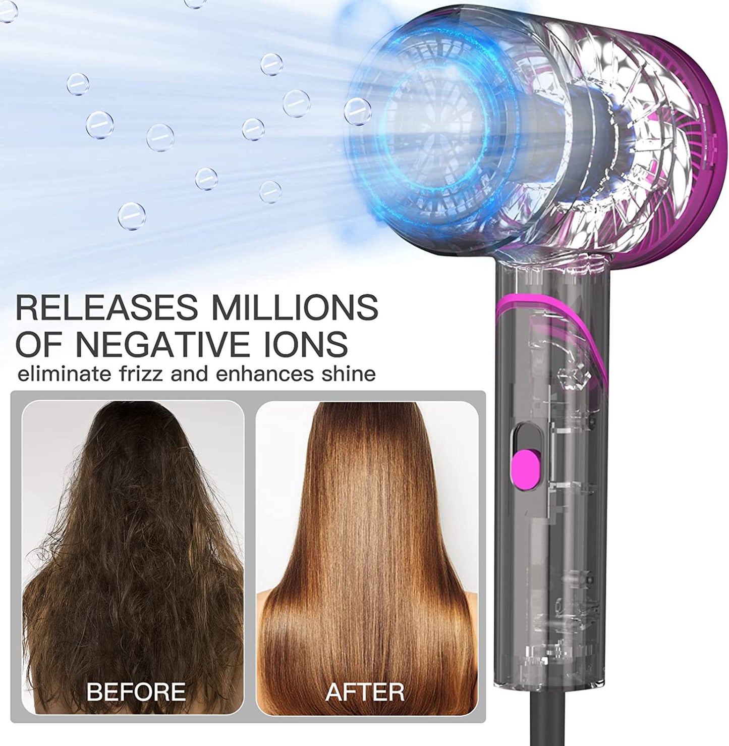 New Hair Dryer Blow Dryer with Diffuser - 1800W Professional Travel Ionic Hair Dryer