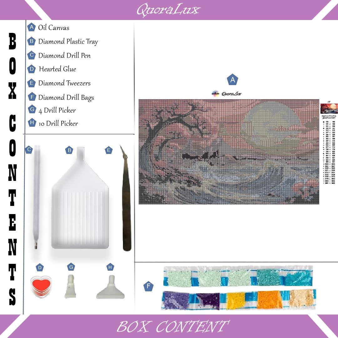 New Japanese Wave Diamond Painting, Diamond Art, Kits for Adults, 60 Colors, Square Diamond Painting Kit, Full Drill Painting Wall Decor Gift, 13.7x23.6 inc, 35x60cm