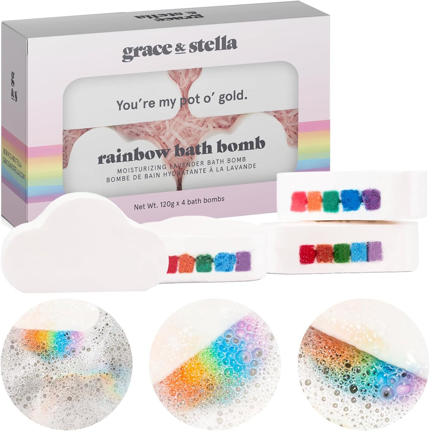 Rainbow Bath Bombs for Kids Girls (4-Pack) Christmas Bath Bombs for Kids - Vegan Bath Bomb Set - Natural Bath Bombs - Lavender Scent Essential Oil Bath Bomb Kids by Grace and Stella