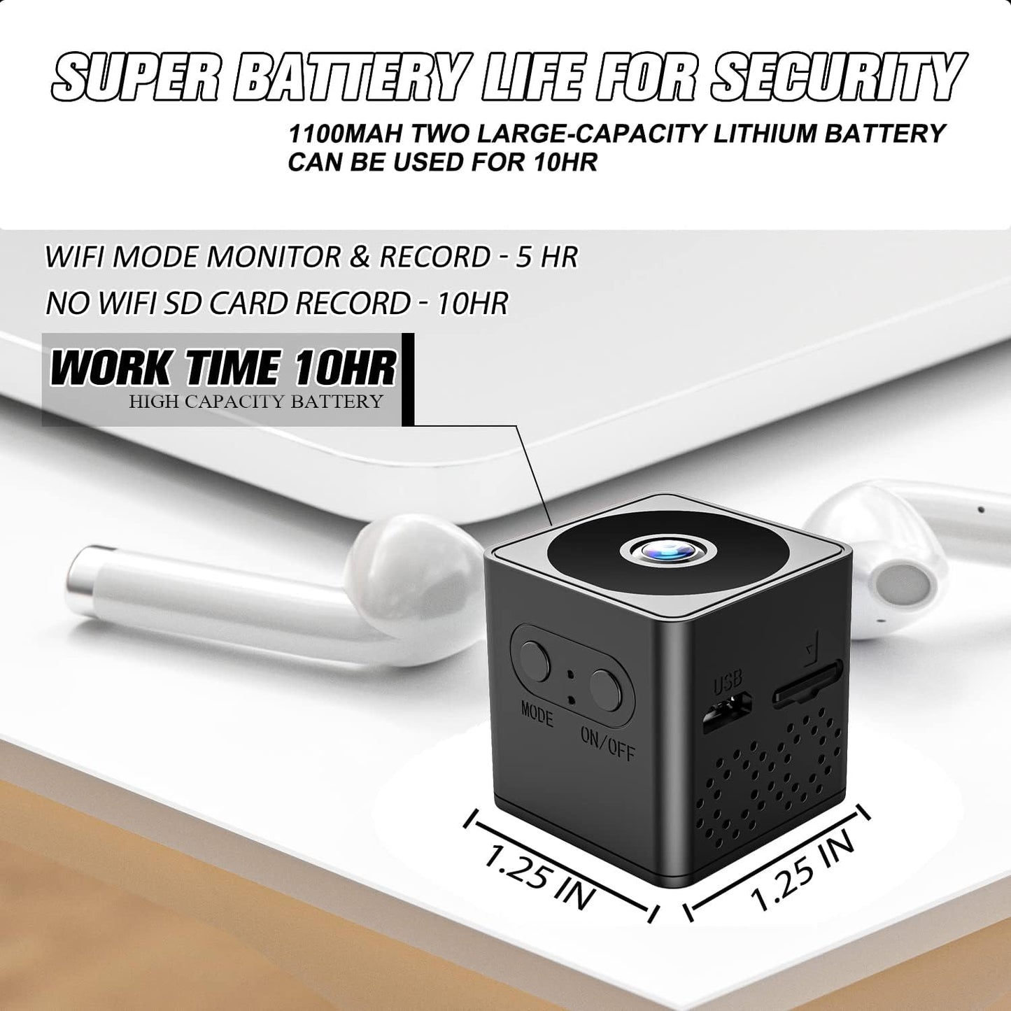 Spy Camera Wifi Hidden Camera 1080P HD Video Recording Mini Wireless Cam for Indoor Home Security Smallest Portable Baby Pet 64GB Memory 10HR Camera with Motion Detection Alarm Push Auto Night Vision