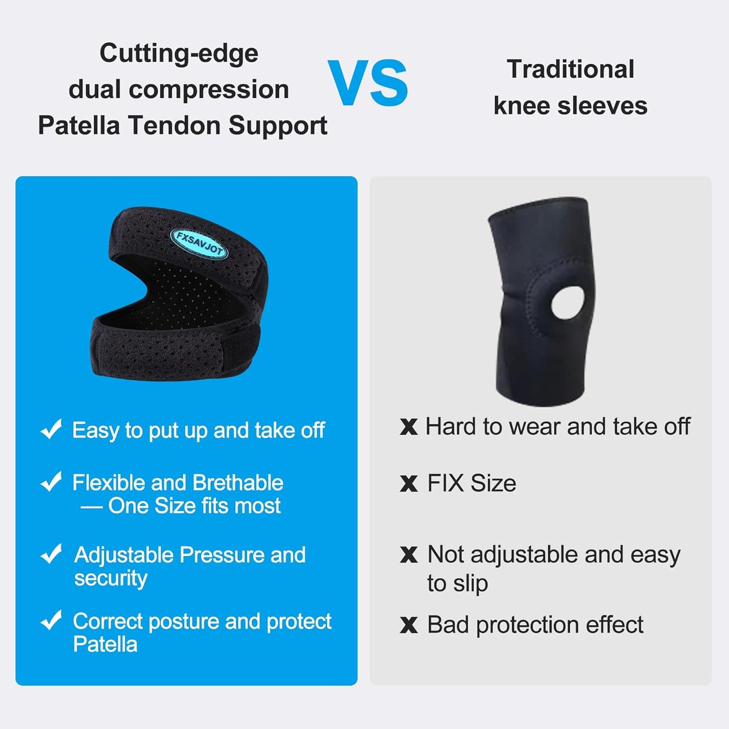 New Professional Patella Knee Brace Pro for Knee Pain/Meniscus Tear, Adjustable Compression Patellar Tendon Support Strap for Man and Women/Outdoor Activities(Black, Small)