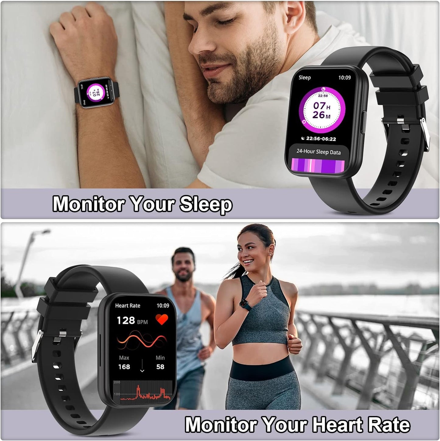 1.95'' Smart Watch for Men Women Make/Answer Call, Fitness Watch with AI Control Call/Text, Smart Watch for Android Phones and Iphone Compatible, 107 Sports Blood Pressure Heart Rate Monitor Pedometer