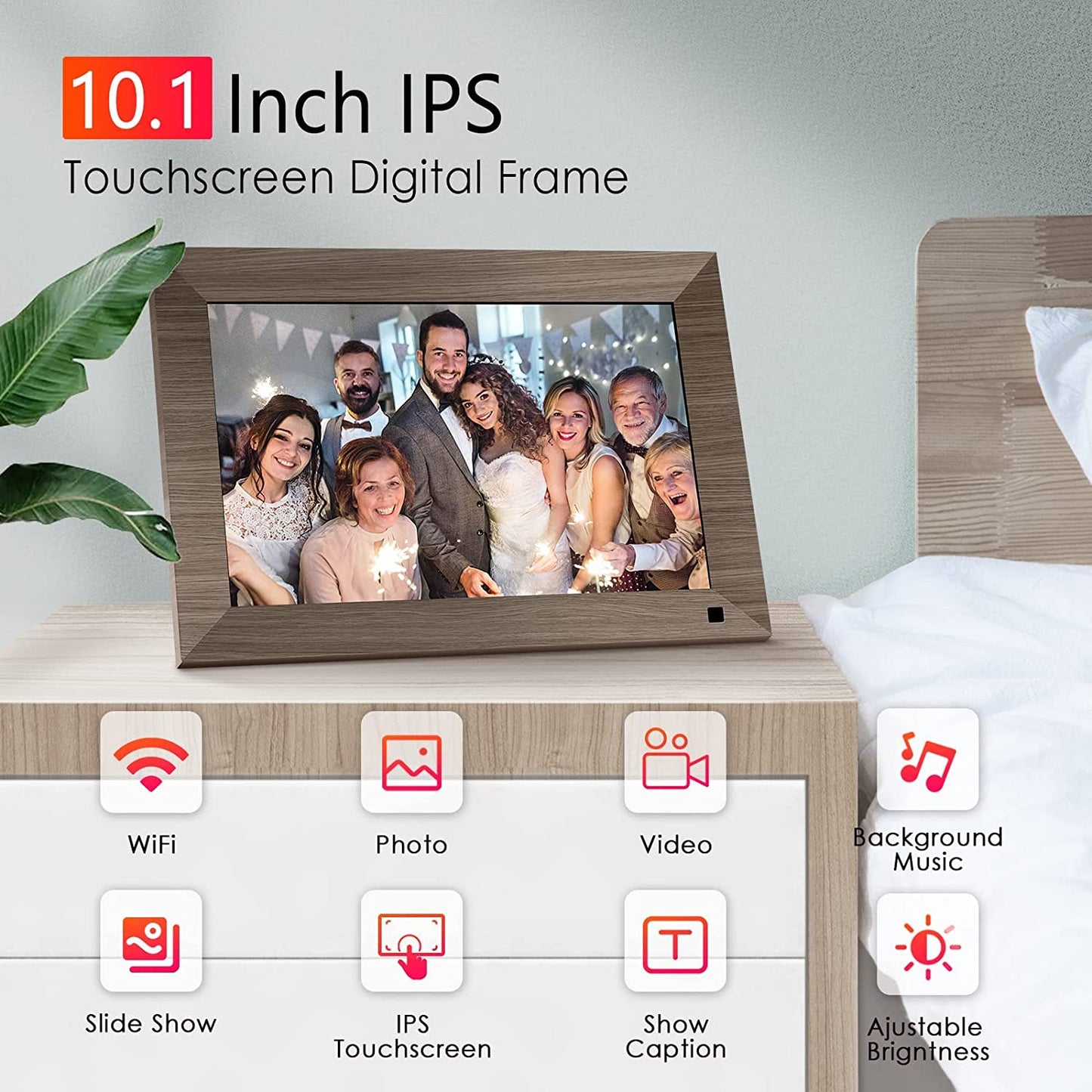 10.1 WiFi Digital Photo Frame, IPS Touch Screen Smart Cloud Photo Frame with 16GB Storage, Wall Mountable, Auto-Rotate