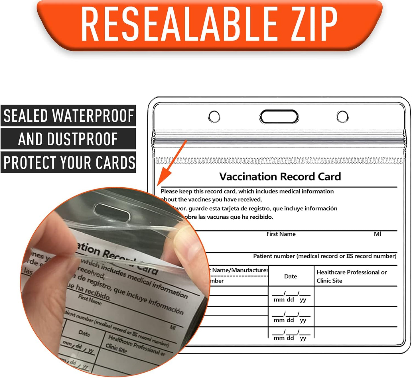 New Waterproof Vaccine Card Protector - 30 Pack Plastic ID Holder for Vaccination Clear Sleeves with Lanyard Vax Document Holders Resealable Zip, PVC Material- 4.5 inch x 3.6 inch, Transparent