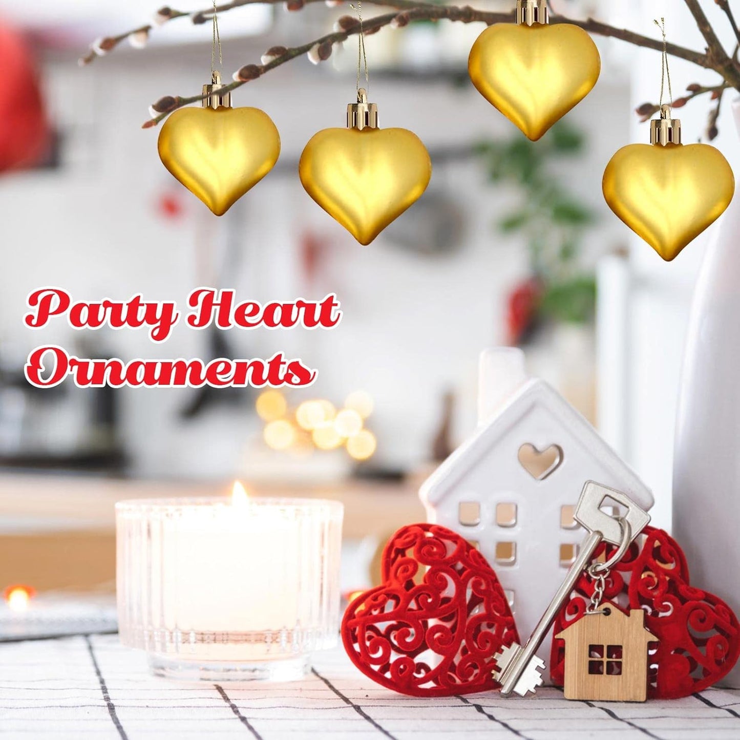 New Romantic Heart Shaped Hanging Ornaments, Party Ornaments of Plastic, Gold Heart Shaped Tree Decorations Hanging Baubles for Party, Valentine's Day, Wedding, Anniversary 【 6 PCS 】