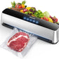 Vacuum Sealer Machine, Full Automatic Sealer Machine 8 in 1 LED Touch Screen 75Kpa, 6 Food Modes with Cutter and 15 Sealer Bags Detachable,Lad Tested (Black Siliver)