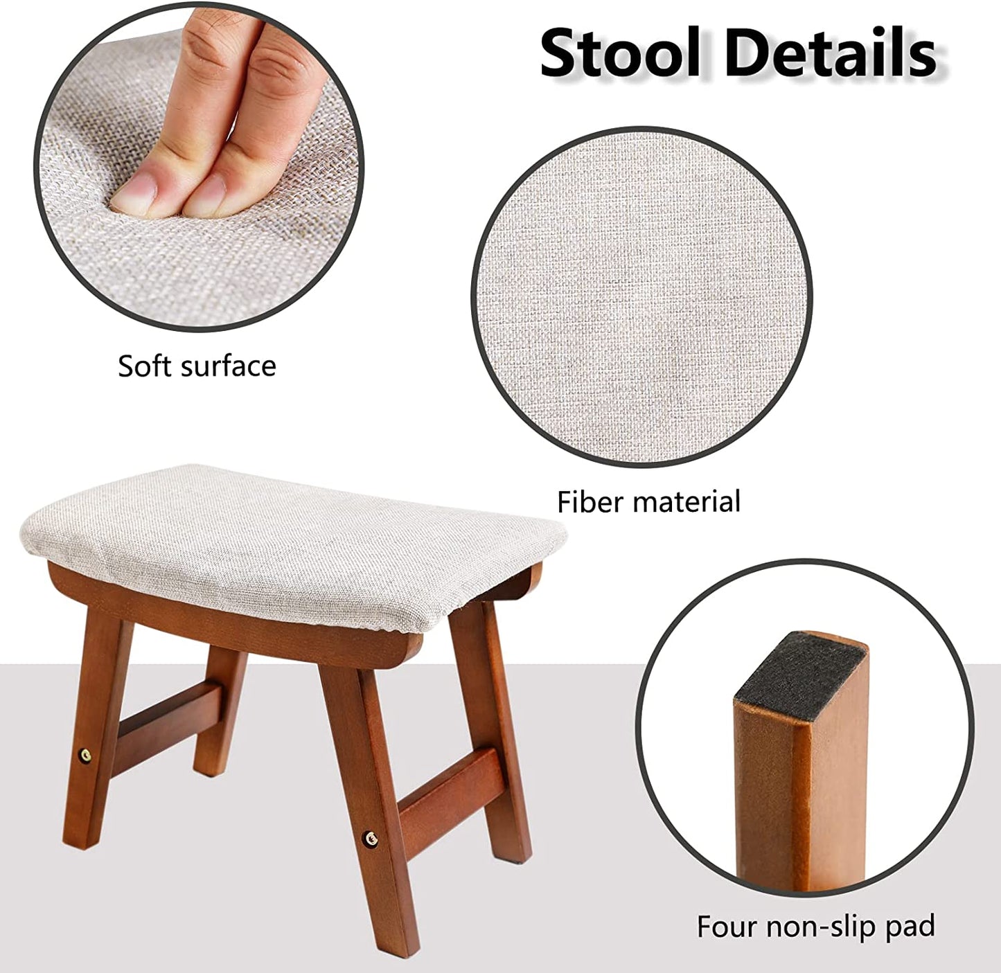 New Foot Stool, Foot Stool Small,Ottoman Foot Rest,Small Foot Stool,Foot Stool Under Desk,Wood Foot Stool for Living Room, Bedroom and Kitchen (Walnut Legs-Gray Cover)