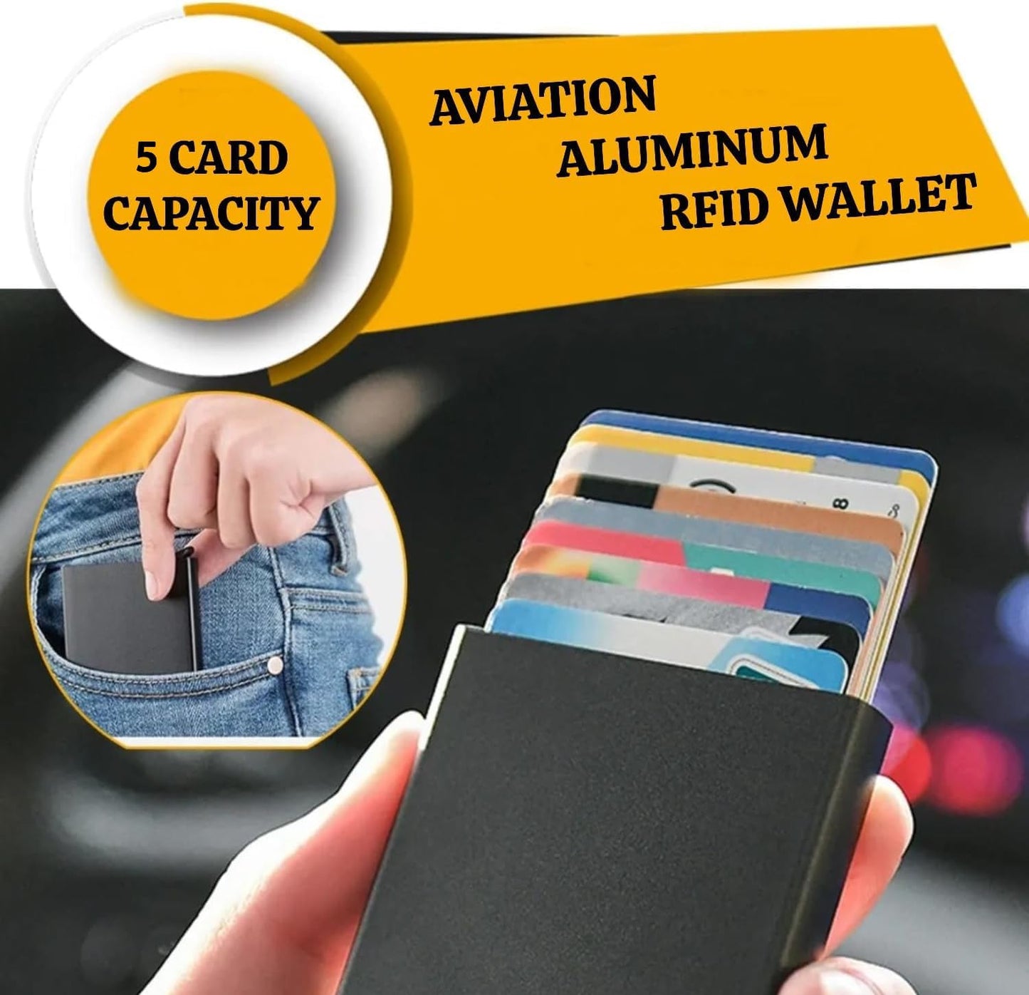 Pop Up Wallet, Slim Card Holder Wallet for Men, Minimalist RFID Blocking Modern Credit Card Wallet, Mini Metal Case