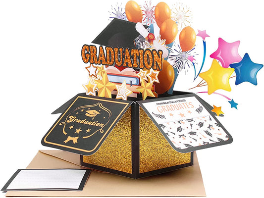 New Graduation Gift Congratulations Greeting Card - Creative 3d Graduation Card Gift Pop-up Design Graduation Gift Card With Graduation Cap Balloon Star Pattern College Graduation Card