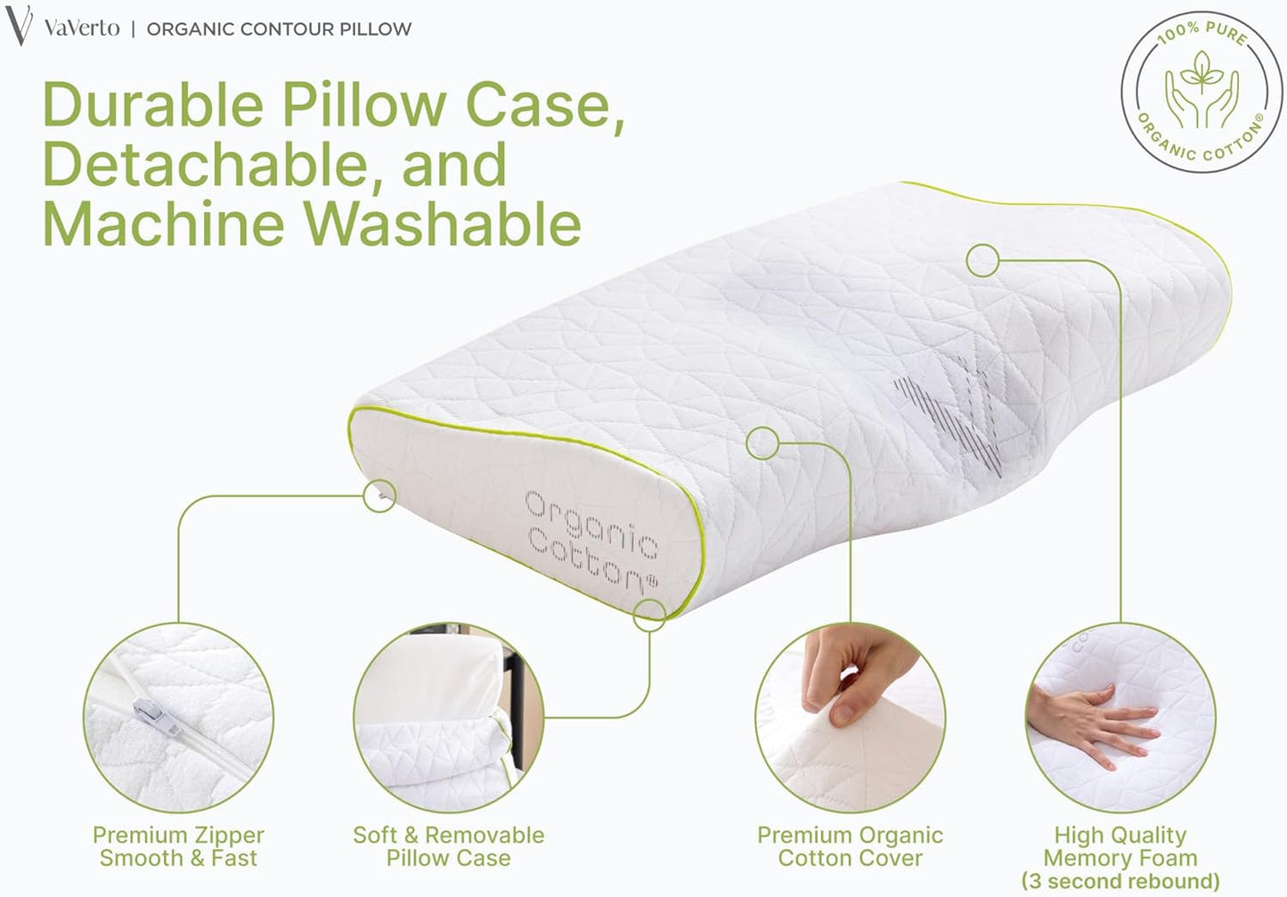 New Adjustable Contour Memory Foam Pillow - Standard Size - Orthopedic Neck Support, Pain Relief, Washable, Organic Cotton Cover Ergonomic Cervical - Ideal for Side, Back & Stomach Sleepers…