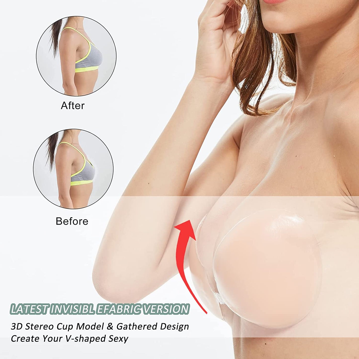 New  3 Pairs Silicone Sticky Bra Adhesive Bra Invisible Self Backless Strapless Bra for Women Push Up with Nipple Covers(C Cup)