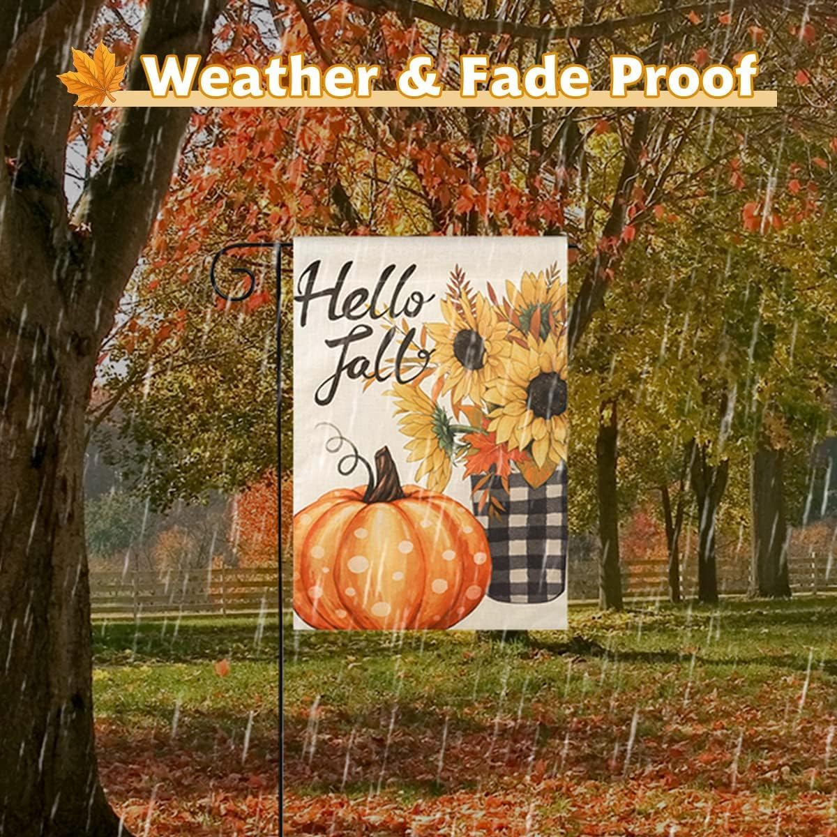 New Hello Fall Pumpkin Garden Flag Vertical Double Sided 12x18 Inch Small Yard Flag Thanksgiving Autumn Burlap Yard Seasonal Holiday Outdoor Decor