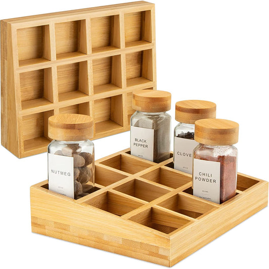 New Spice Rack Organizer for Cabinet & Countertop, Bamboo Seasoning Organizer for Drawers, Anti-tipping Spice Racks for 24 Seasoning Jars