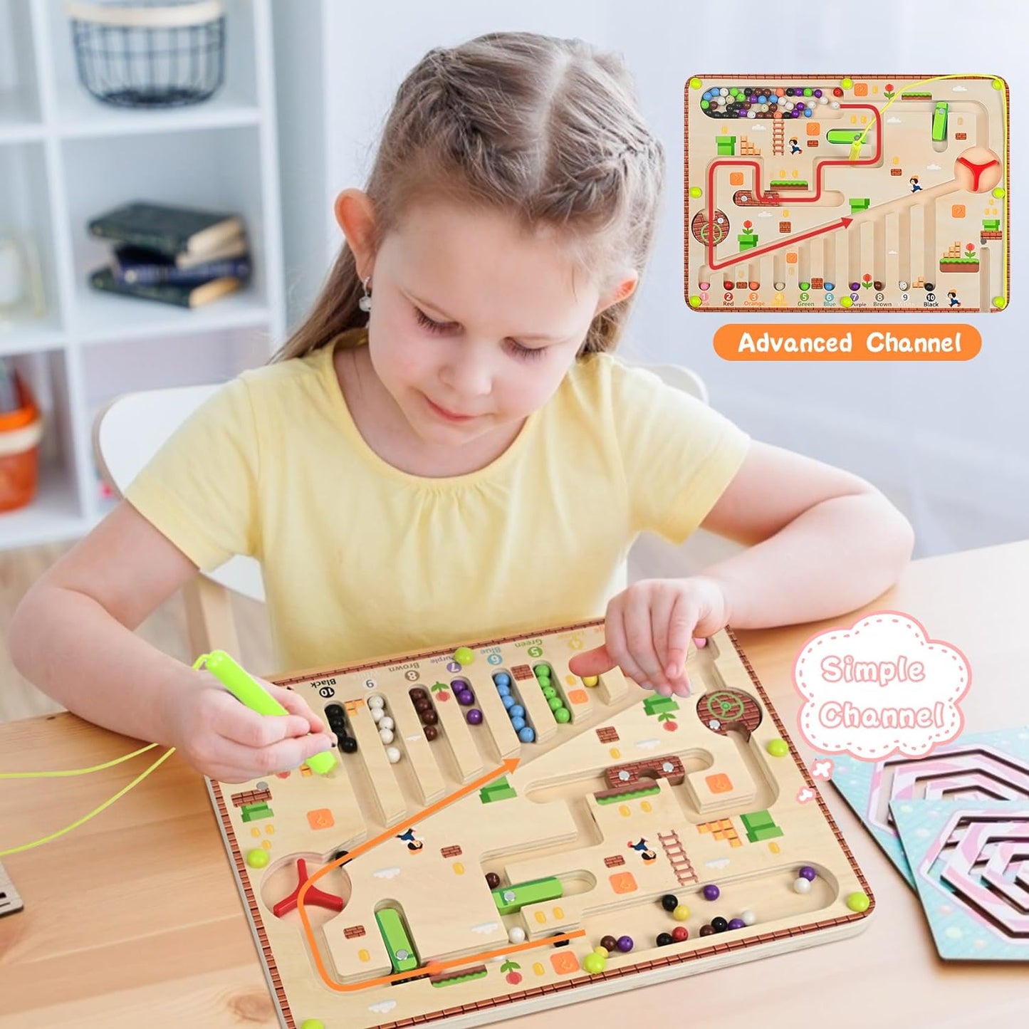 New Magnetic Color Maze Board Montessori Toys for Kids Age 3+ Preschooler Educational Counting Matching Wooden Board Boys Girls